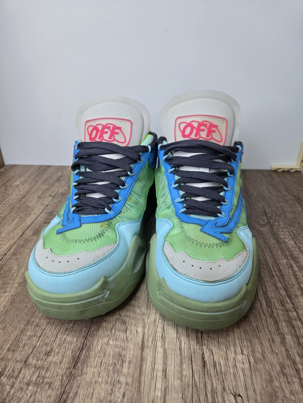 OffWhite Odsy 1000  Green Leather Mesh and Rubber Lace Up Sneakers Size 42 - Picture 2 of 13